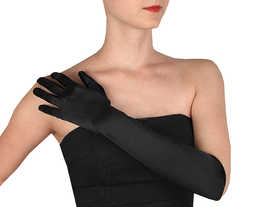 Mănuși lungi de satin pentru ocazii speciale, 35 cm , negre, 1 pereche