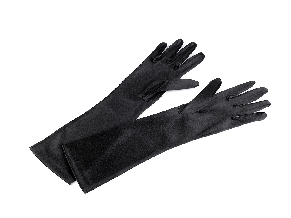 Mănuși lungi de satin pentru ocazii speciale, 35 cm , negre, 1 pereche