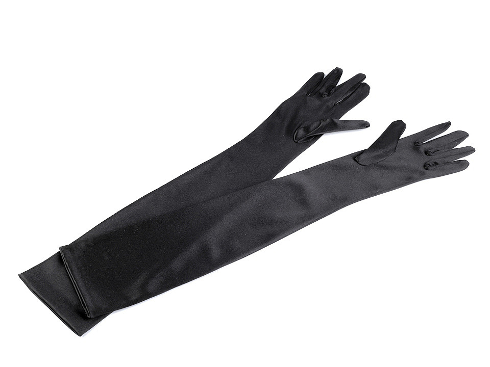 Mănuși lungi de satin pentru ocazii speciale, 55 cm , negre, 1 pereche