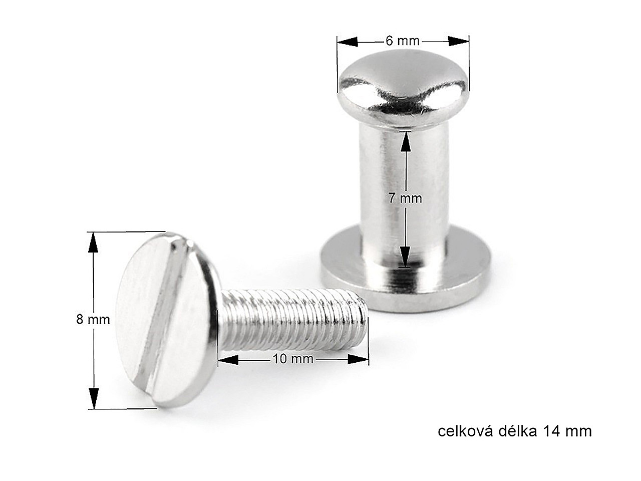 Sattlerniete Schraubniet Ø6 mm x 14 mm, Nickel, 10 Paar