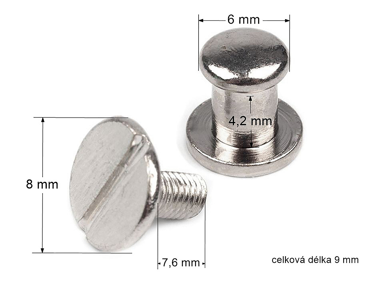 Saddler's screw rivet Ø6 mm x 9 mm, nickel, 50 pairs