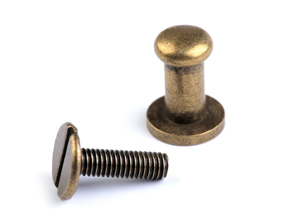 Saddler's screw rivet Ø6 mm x 14 mm, old brass, 10 pairs