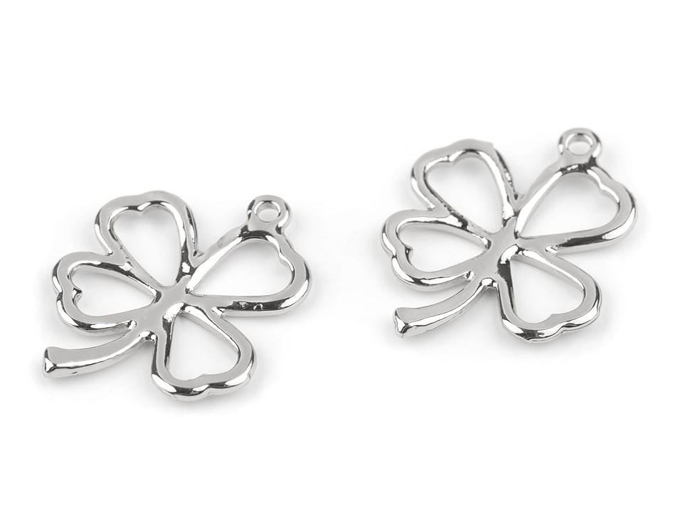 Four-leaf clover pendant 20x24 mm, platinum, 10 pcs