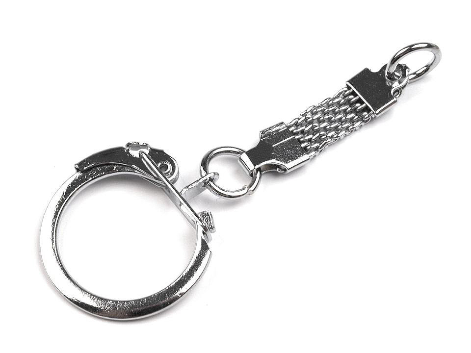 Keychain with carabiner and loop, nickel, 5 pcs