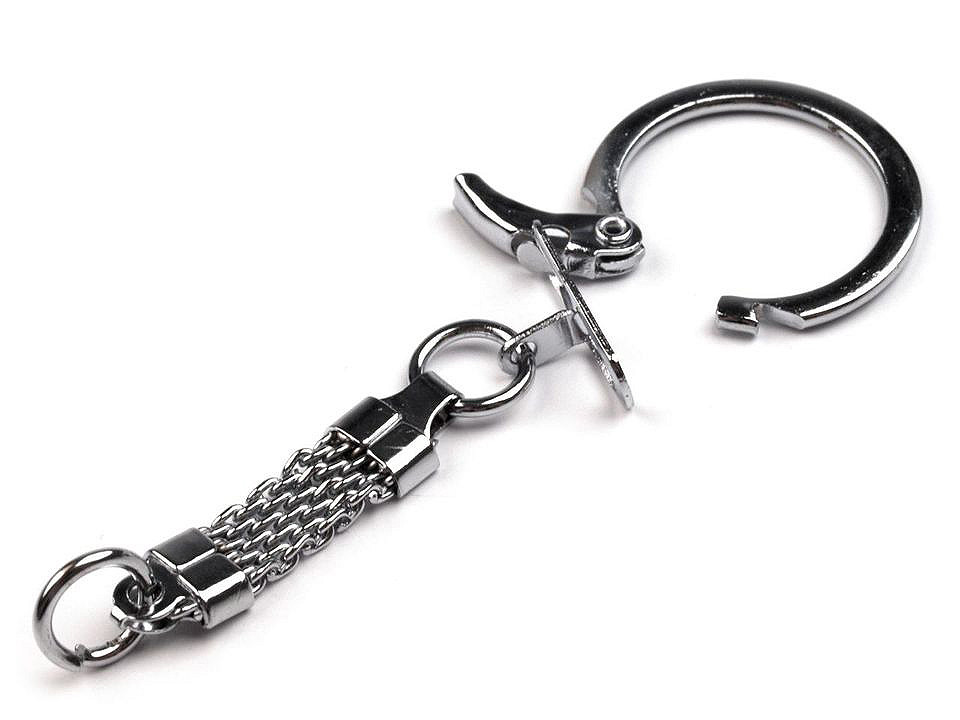 Keychain with carabiner and loop, nickel, 5 pcs