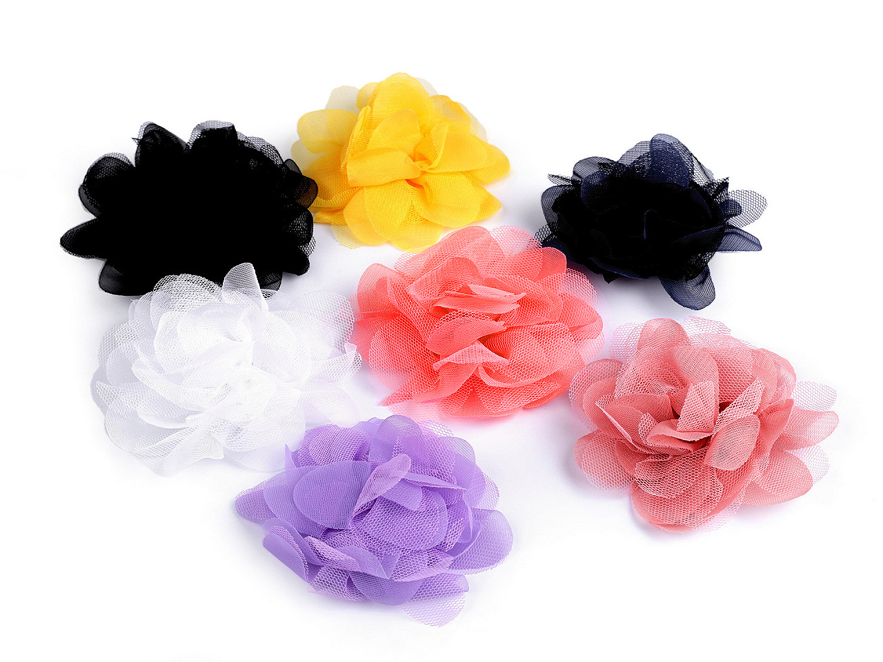 Šifónový květ Ø8 a 9 cm, malé, 4 (9 cm) černá