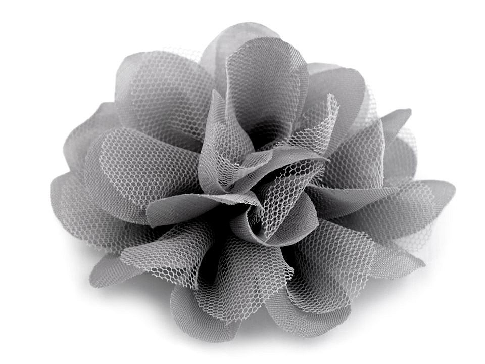 Chiffon flower Ø9 cm, grey dove, 10 pcs