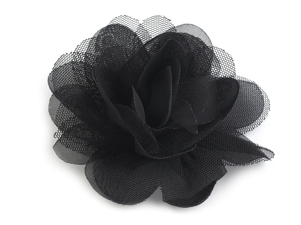 Chiffon flower Ø9 cm, black, 10 pcs