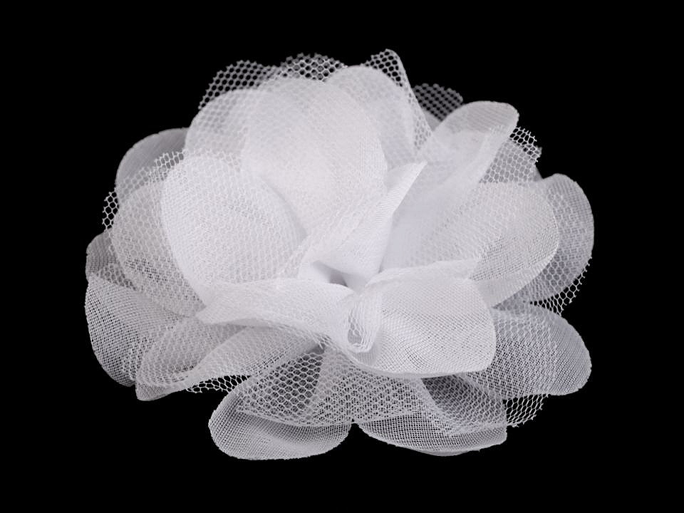 Chiffon flower Ø9 cm, white, 10 pcs