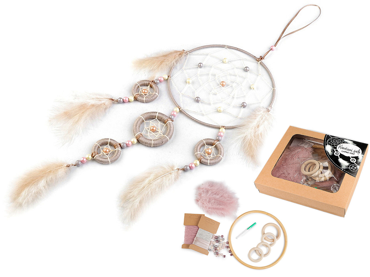 Kreativní sada lapač snů Ø20 cm, střední, 2 bílá