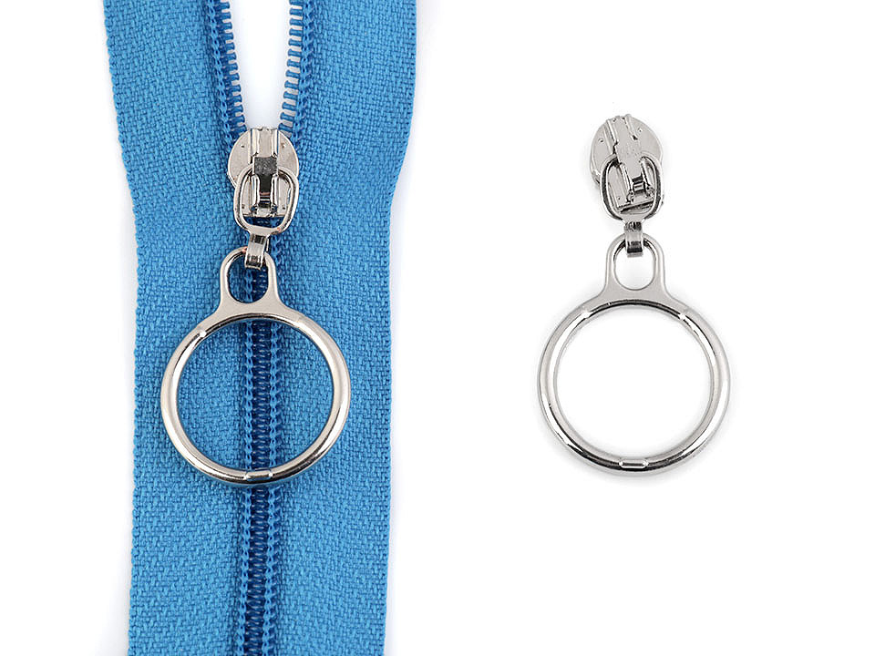 Jezdec ke spirálovým zipům No 3 s kroužkem, střední, 3 nikl černý