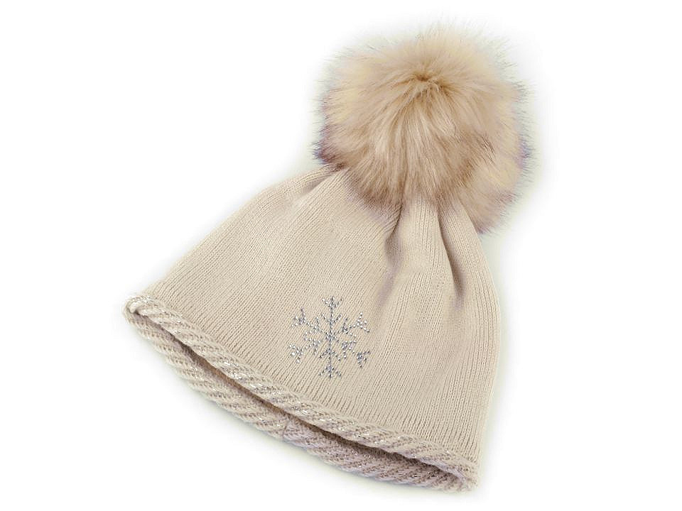 Damen-/Mädchen-Wintermütze mit Bommel Capu, hellbeige, 1 Stk.