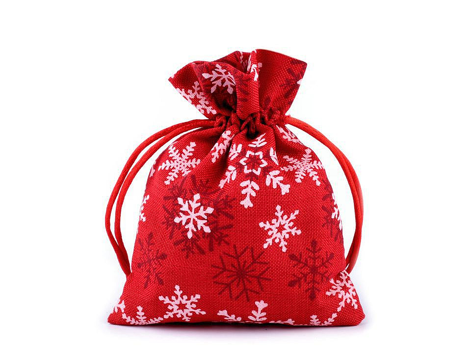 Vianočné darčekové vrecúško vločky 10x13 cm imitácia juty
