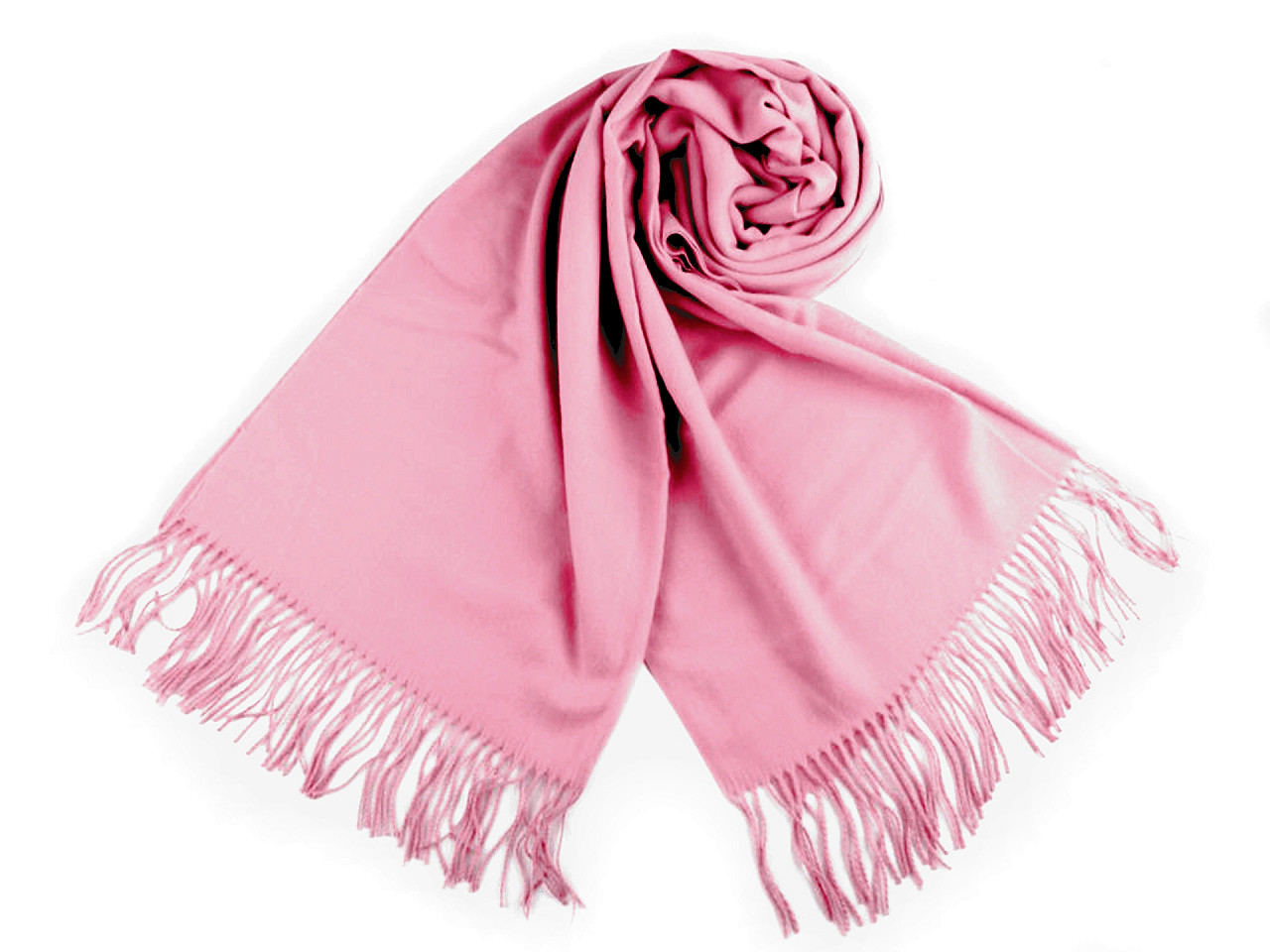 Eșarfă/șal tip pashmina cu franjuri 65x180 cm, roz mediu, 1 buc