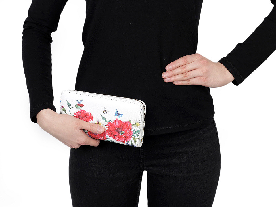 Womens wallet flowers 10x19 cm, white, 1 pc