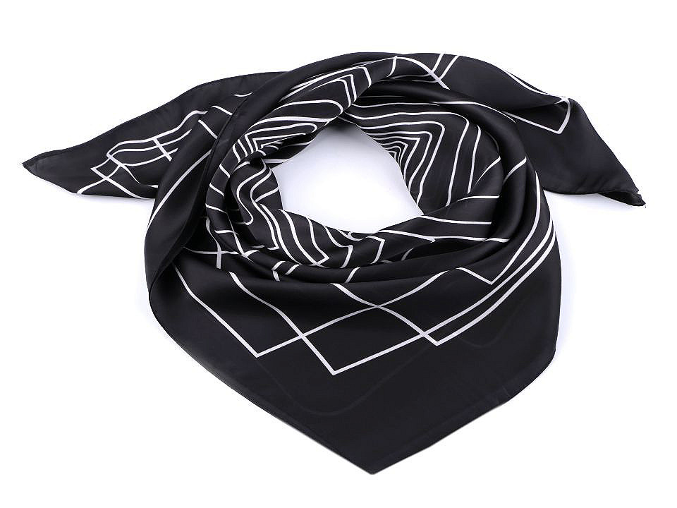 Satin scarf with geometric patterns 70x70 cm, black, 1 pc