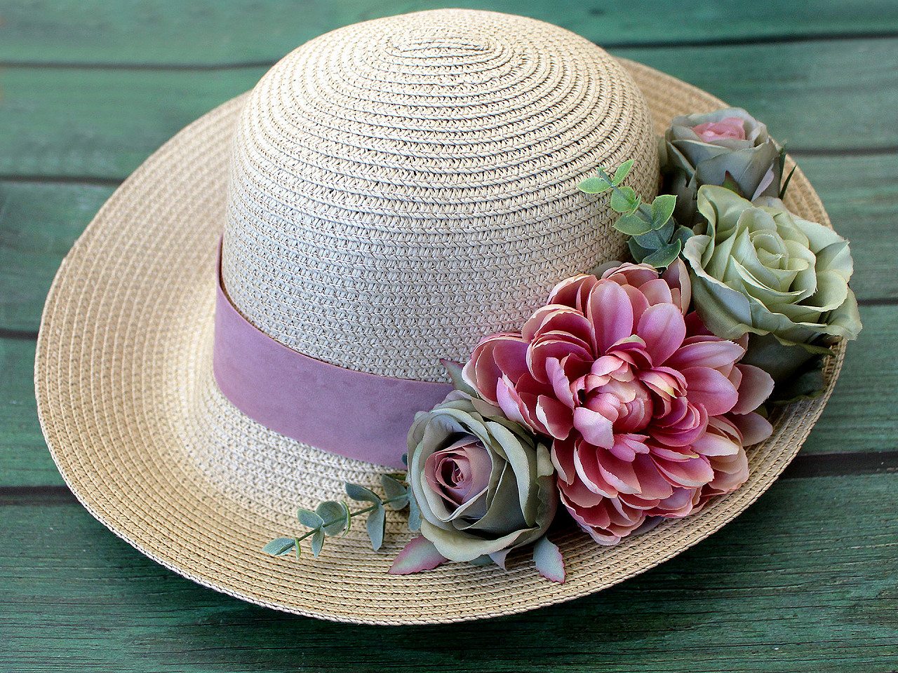 Pălărie de vară pentru femei / pălărie de paie pentru decorare, din rafie, 1 buc