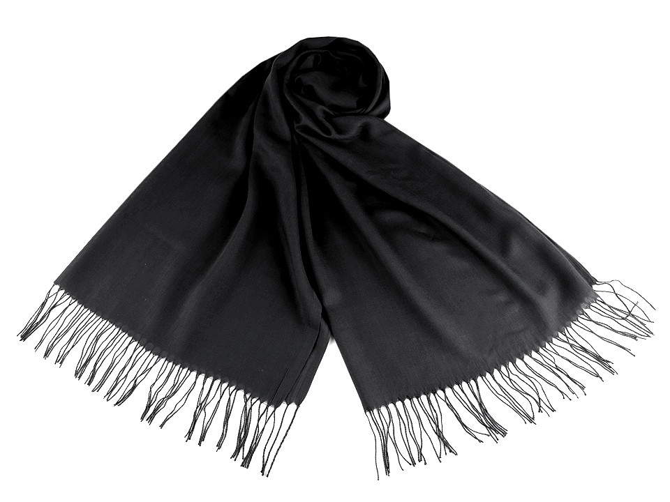 Einfarbiger Schal mit Fransen 70x180 cm, schwarz, 1 Stk.