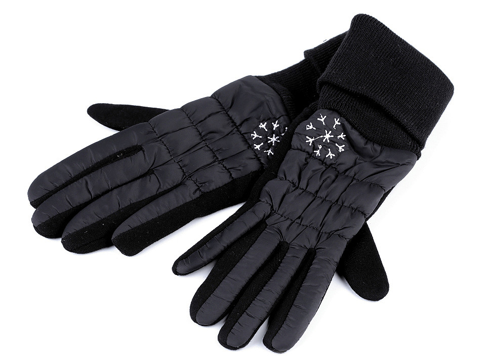 Mănuși de damă căptușite cu fulgi de nea, negre, 1 pereche