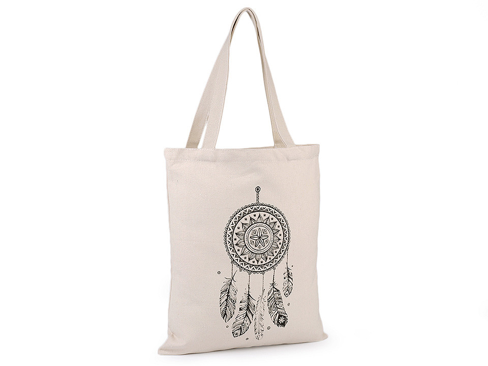 Cotton textile bag 34x39 cm dream catcher, light jute, 1 pc