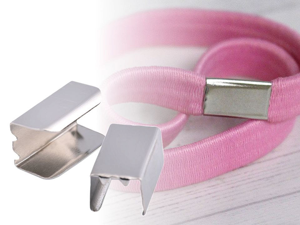 Kovová spojka na plochou šňůru a pruženku šíře 8 mm, malé, nikl