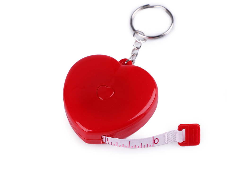 Retractable heart-shaped measuring tape, length 150 cm, red, 40 pcs