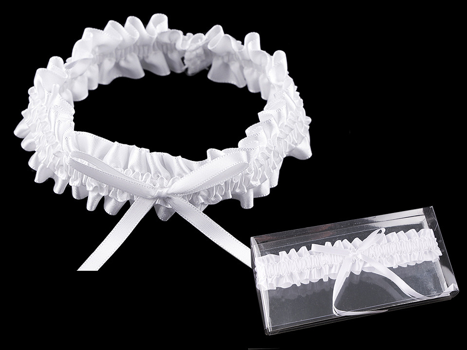 Wedding garter satin with bow, white, 1 pc