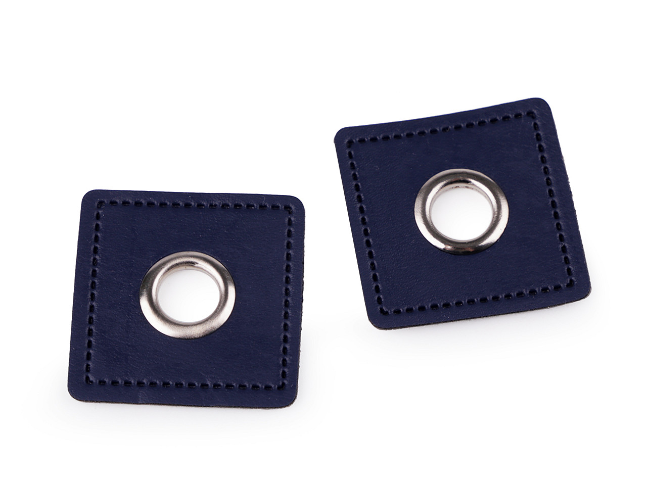 Grommet with leatherette square for sewing on, 8 mm hole, dark blue, 4 pcs