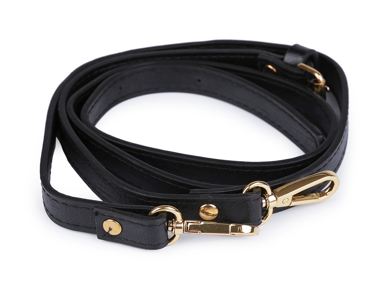 Leatherette strap / handle for handbag with carabiners, width 1.5 cm, black, 1 pc