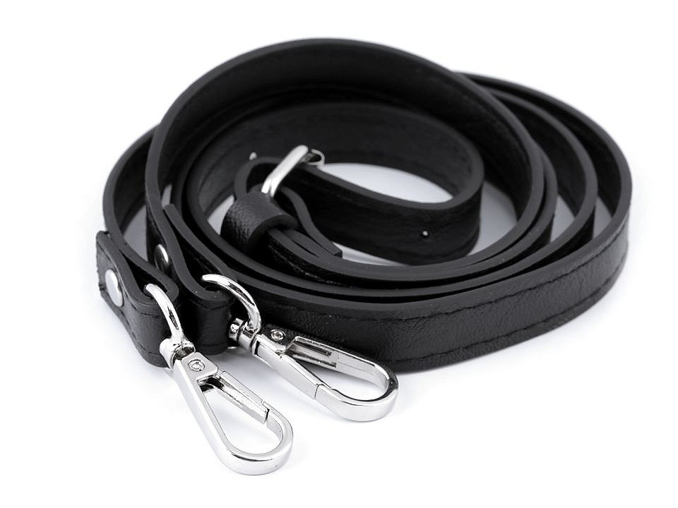 Leatherette strap / handle for handbag with carabiners, width 1.5 cm, black, 1 pc