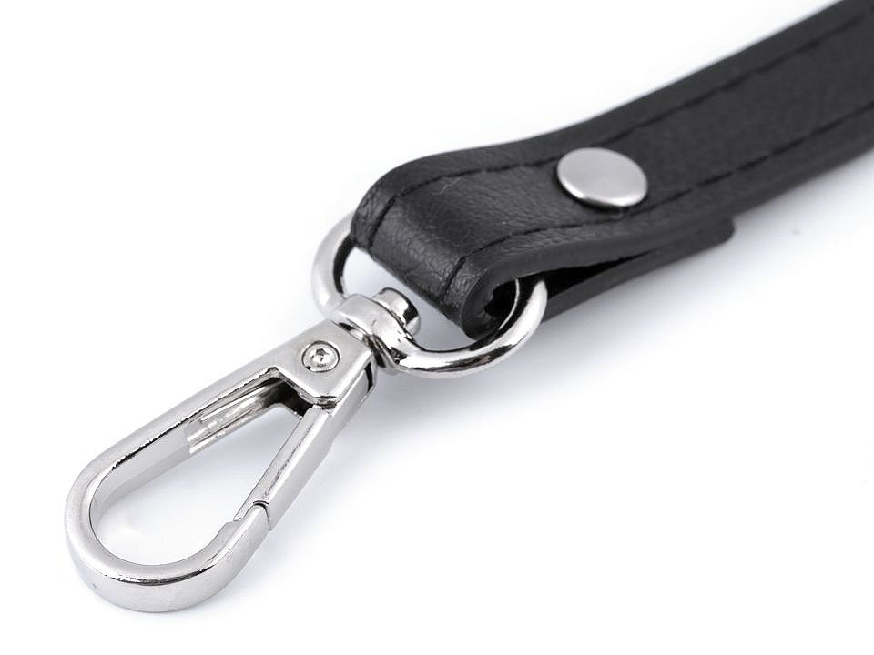 Leatherette strap / handle for handbag with carabiners, width 1.5 cm, black, 1 pc