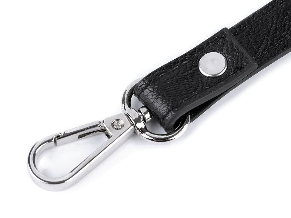 Leatherette strap / handle for handbag with carabiners, width 1.5 cm, black, 1 pc