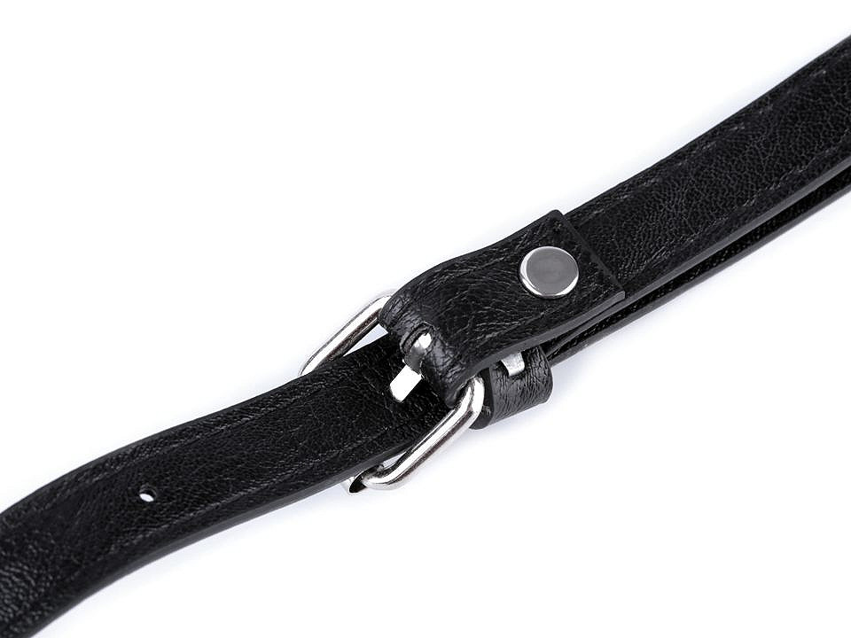 Leatherette strap / handle for handbag with carabiners, width 1.5 cm, black, 1 pc