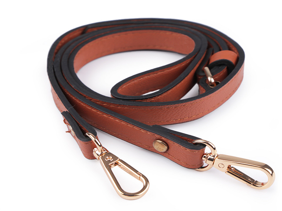 Leatherette strap / handle for handbag with carabiners, width 1.5 cm, cognac brown, 1 pc