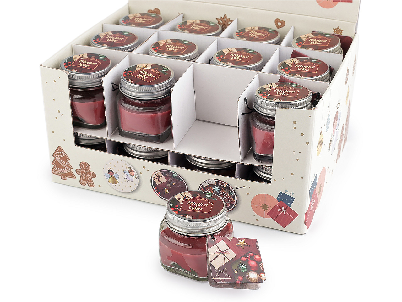 Malá vánoční vonná svíčka ve skle s jmenovkou 28 g, malé, 31 (Angel wings) krémová světlá