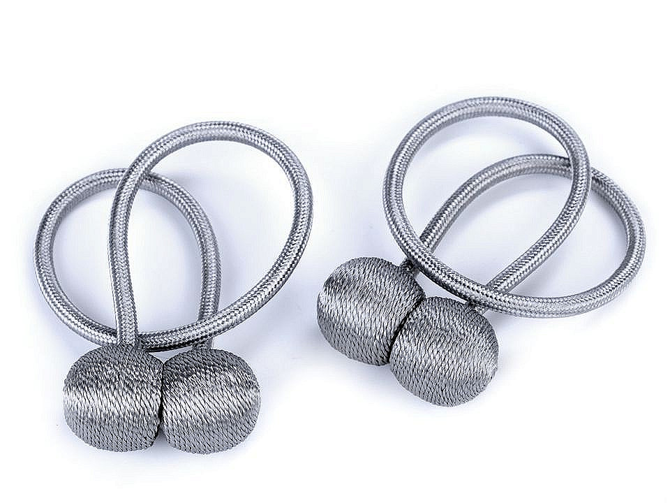 Decorative tie / curtain cord with magnet, grey, 2 pcs