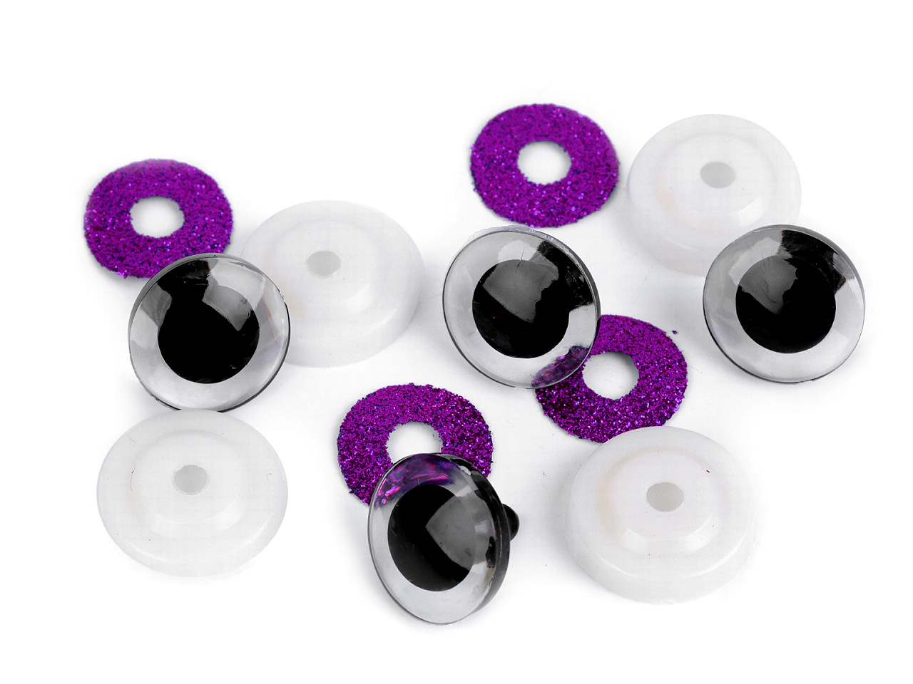 Glitter eyes with fuse Ø25 mm, purple-pink shade, 4 set