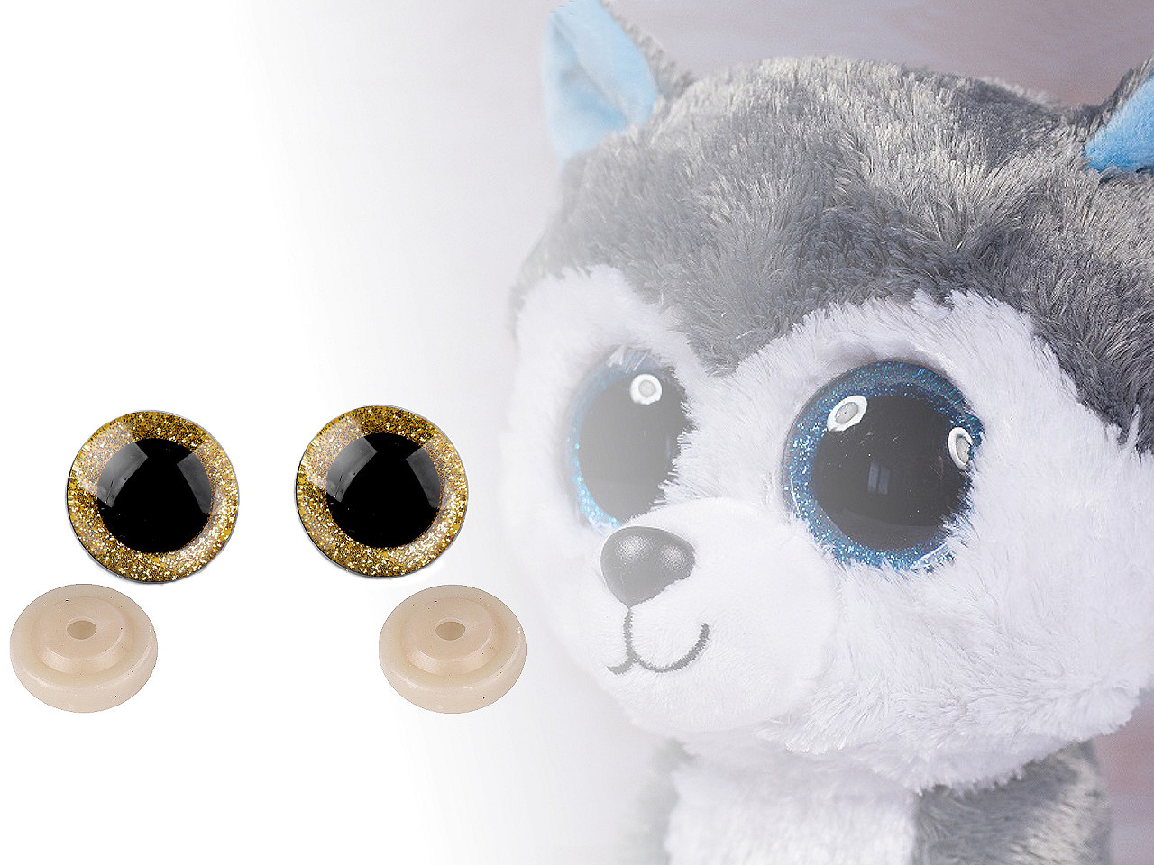 Oči glitrové s pojistkou Ø25 mm, střední, 2 pink