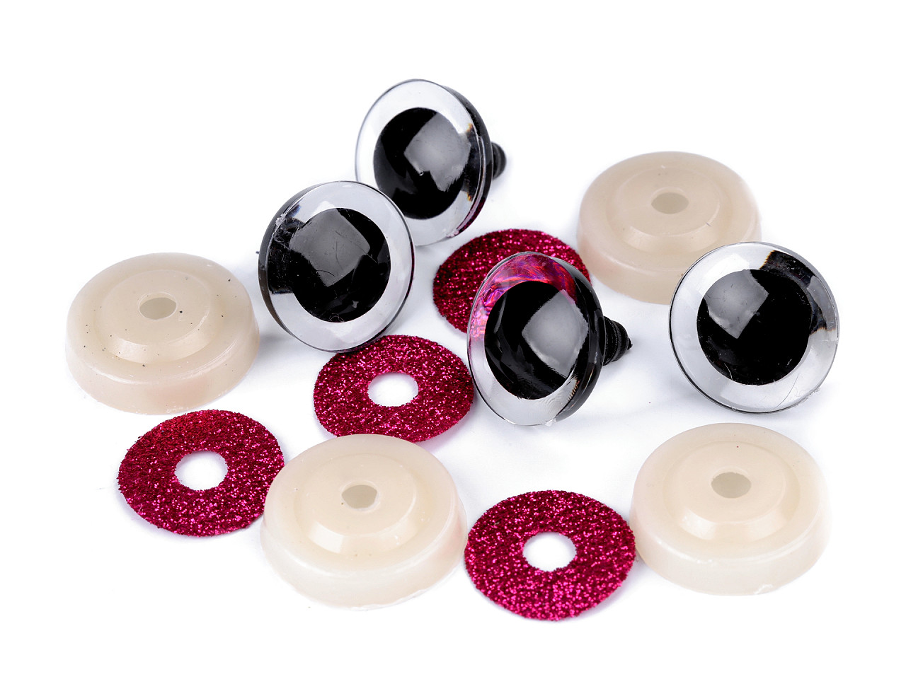 Glitter eyes with fuse Ø25 mm, pink, 24 set