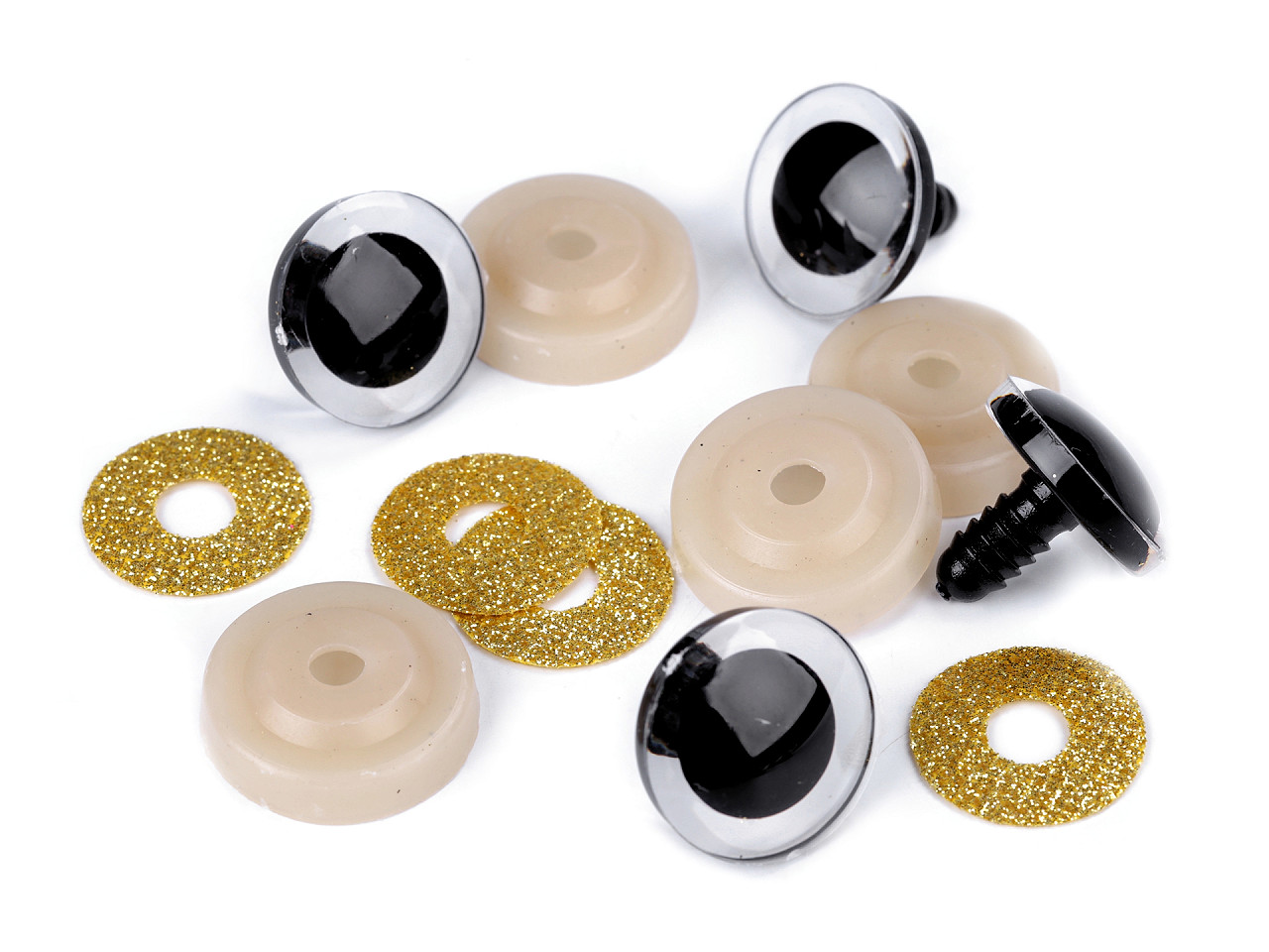 Glitter eyes with fuse Ø25 mm, gold, 4 set