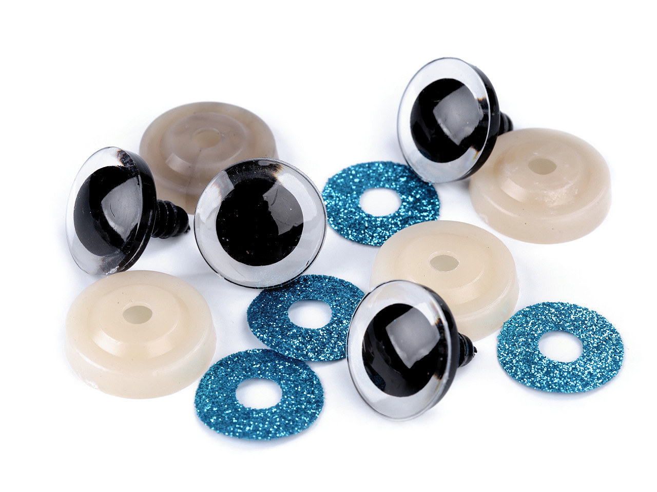 Glitter eyes with fuse Ø25 mm, blue, 24 set