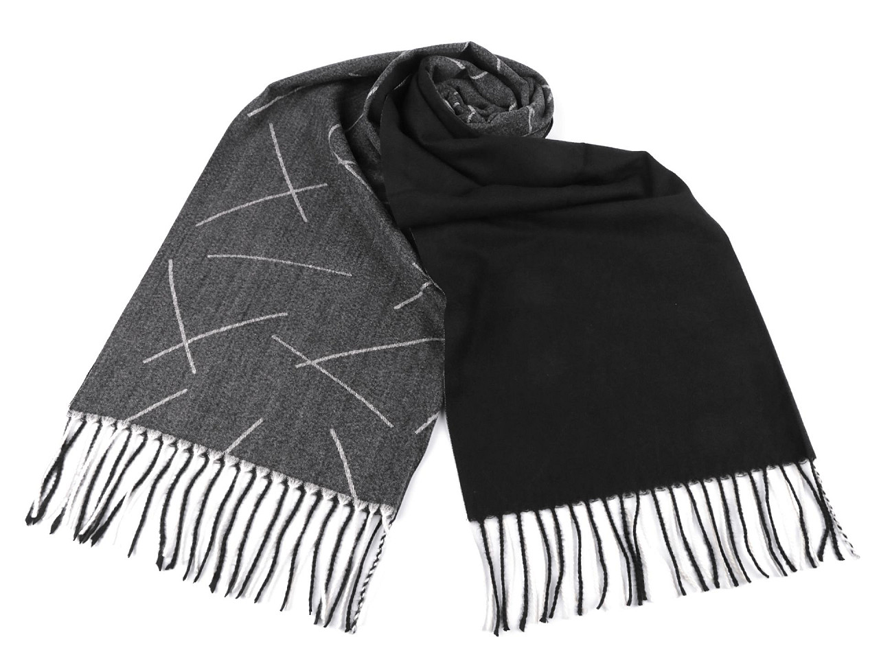 Winter scarf / plaid with fringes 60x180 cm, grey, 1 pc