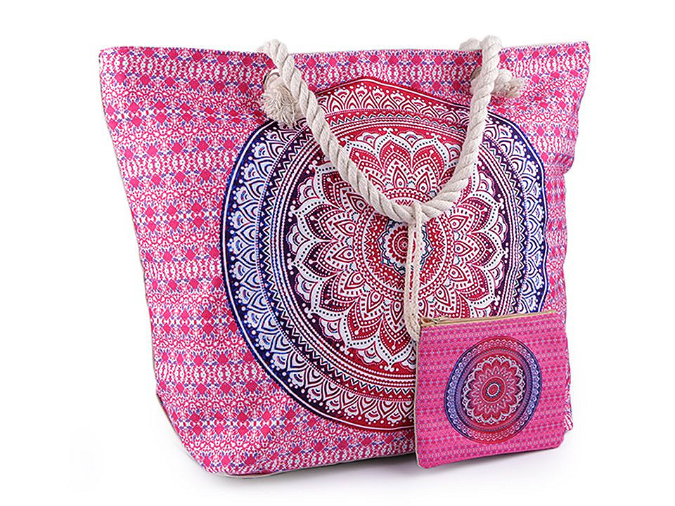 Sommer-/Strandtasche Mandala, Paisley mit Täschchen 39x50 cm, pink, 1 Stk.