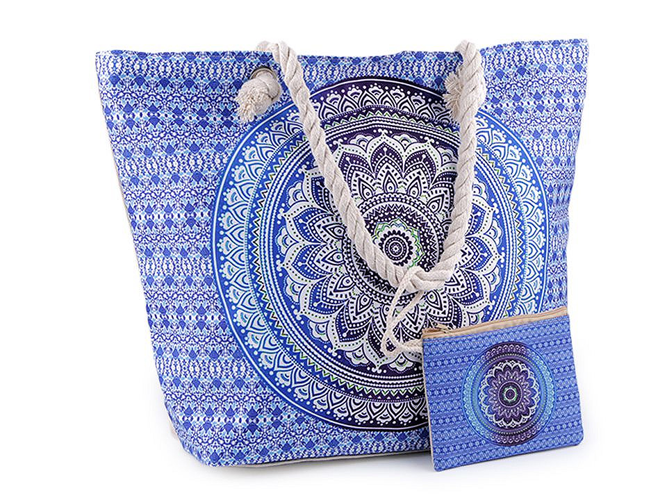 Sommer-/Strandtasche Mandala, Paisley mit Beutel 39x50 cm, blau, 1 Stk.