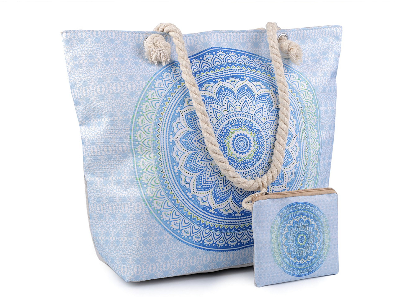 Sommer-/Strandtasche Mandala, Paisley mit Täschchen 39x50 cm, hellblau, 1 Stk