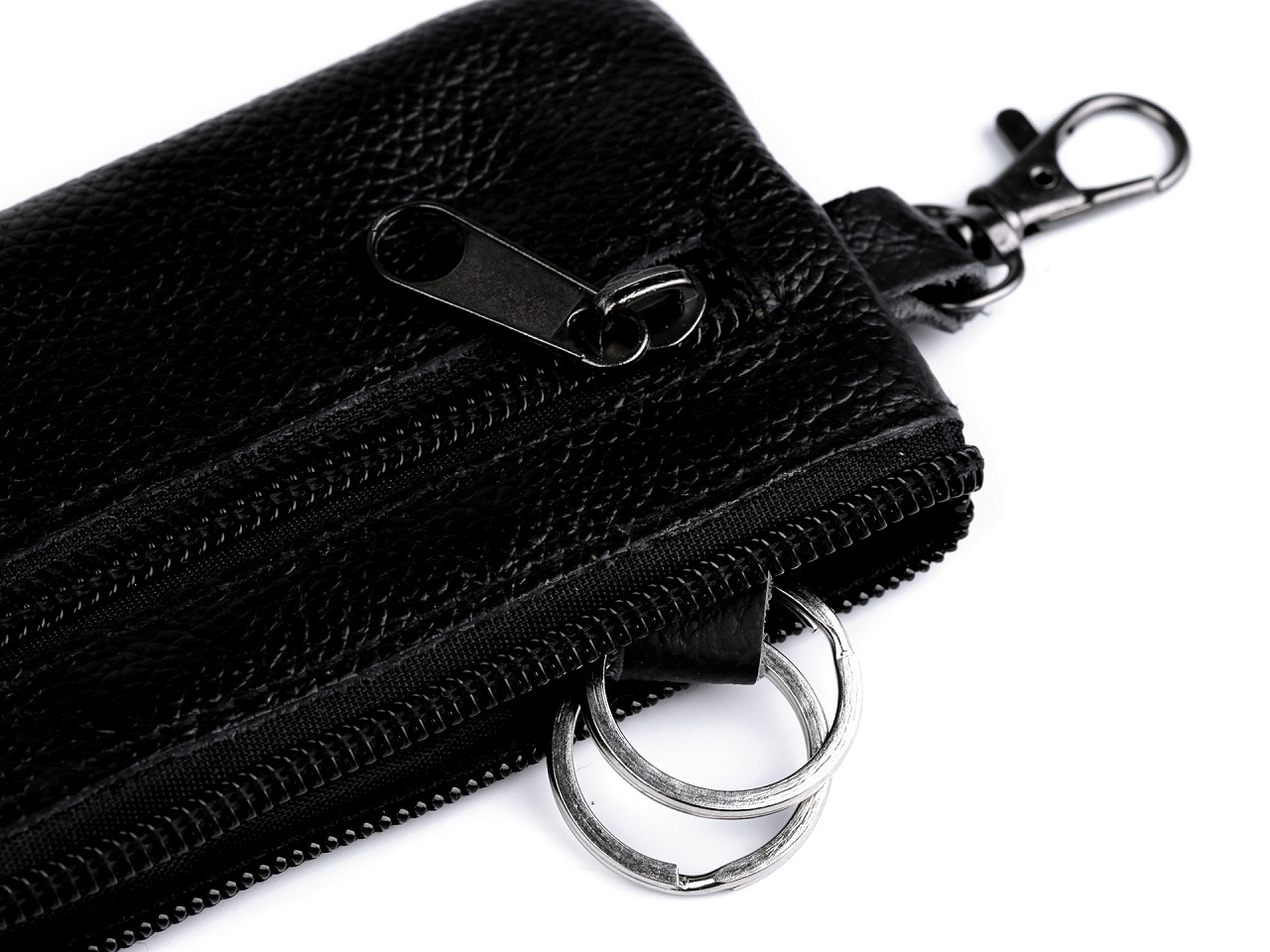 Keychain / small leather wallet, 7x13 cm, black, 1 pc