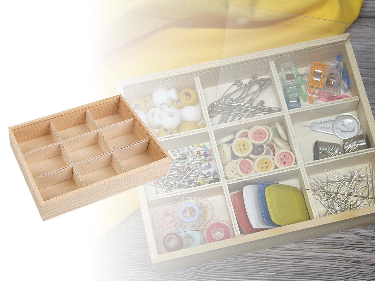 Dřevěný box / organizér s posuvným víkem, malé, přírodní sv.