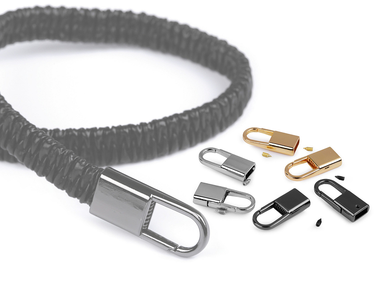 Kovová koncovka s karabinou šíře 9 mm, malé, 4 staromosaz