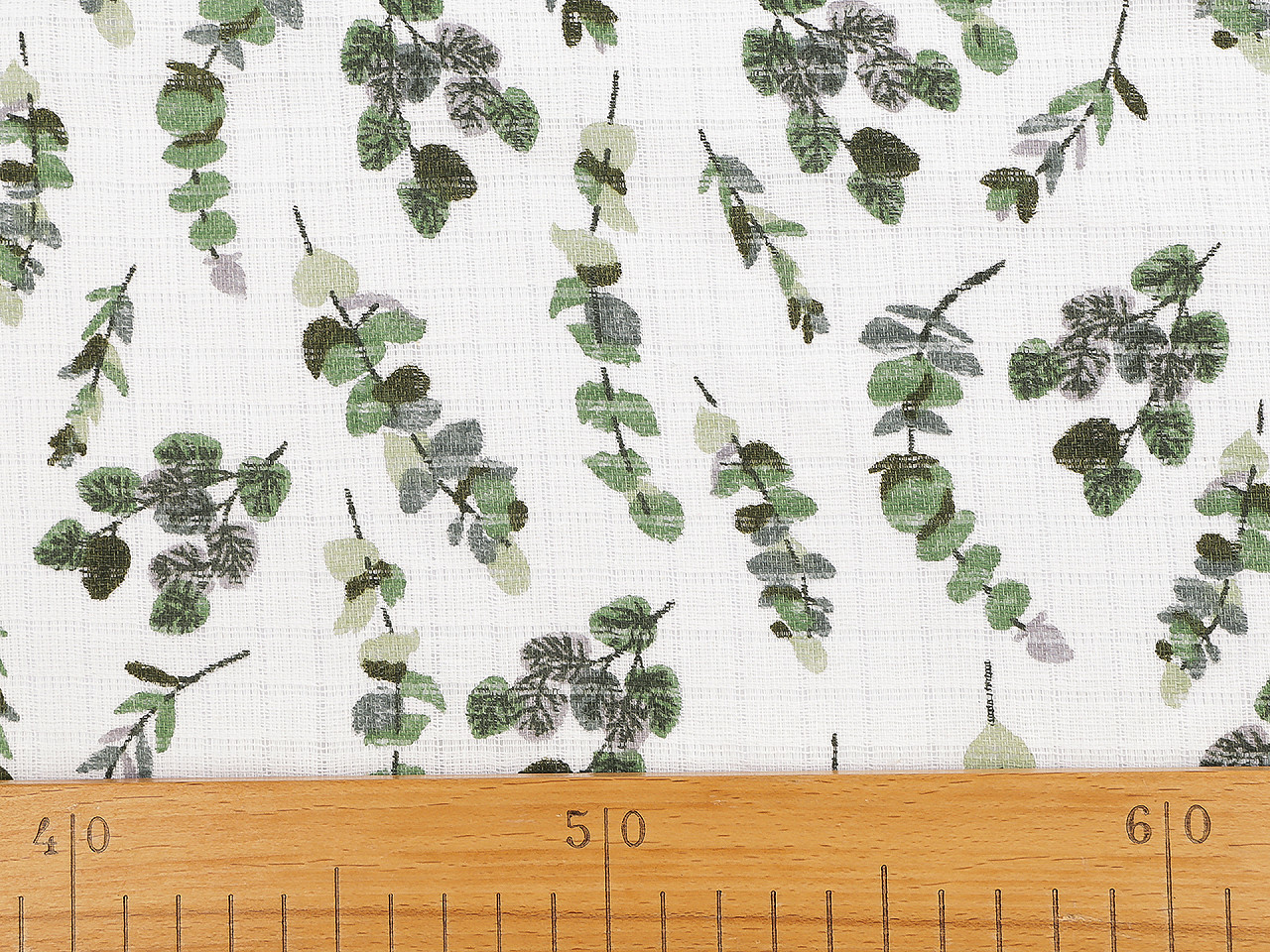 Bavlněná plenkovina / mušelín lístečky, střední, 2 bílá zelená