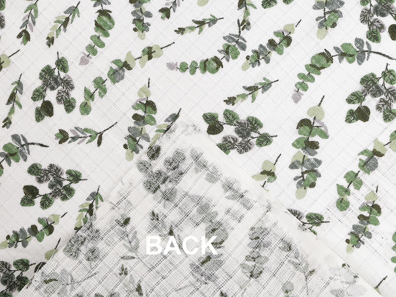 Bavlněná plenkovina / mušelín lístečky, střední, 2 bílá zelená